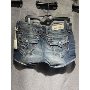 Rock Revival Women's 32 Blue Denim Shorts Jen Embellished Rhinestones